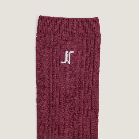 Monogram knee-high socks in burgundy textile | FAUSTINE