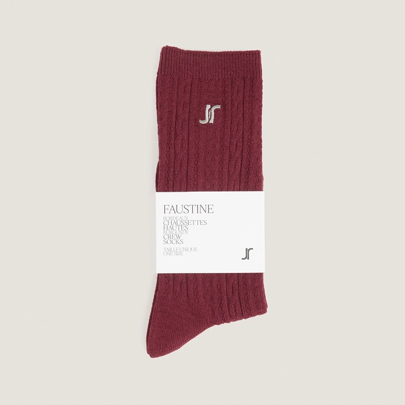 Monogram knee-high socks in burgundy textile | FAUSTINE