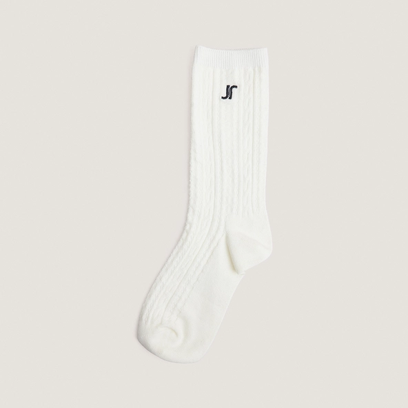 Monogram knee-high socks in ecru textile | FAUSTINE