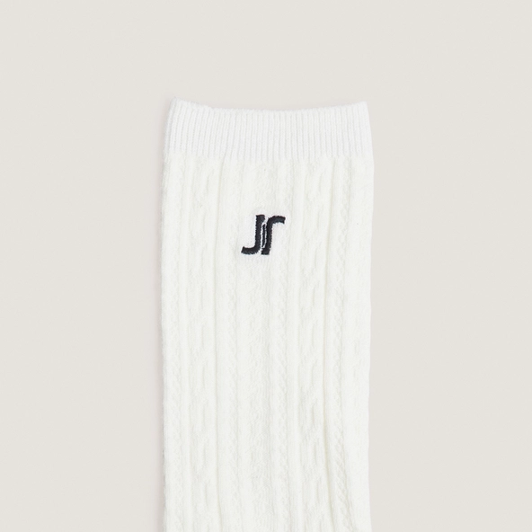 Monogram knee-high socks in ecru textile | FAUSTINE