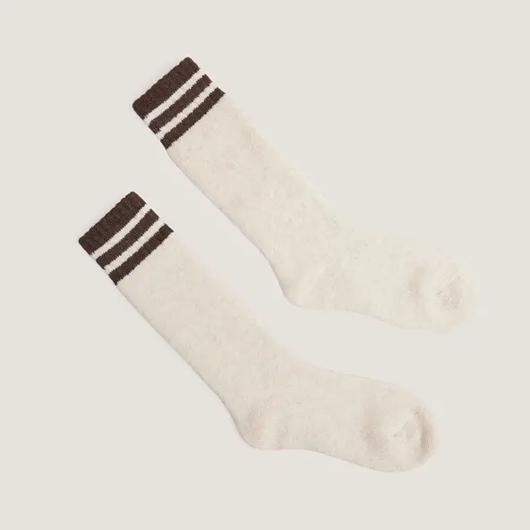 Striped knee-high socks in beige and black textile | FELIX