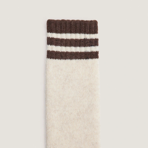 Striped knee-high socks in beige and black textile | FELIX