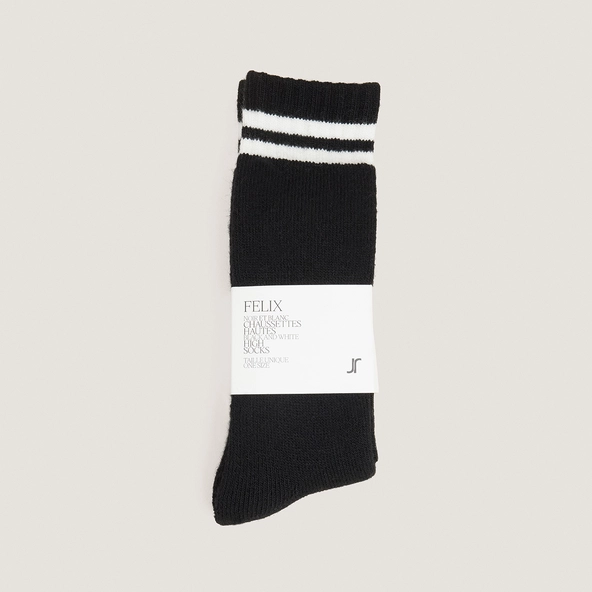 Striped knee-high socks in black and white textile | FELIX