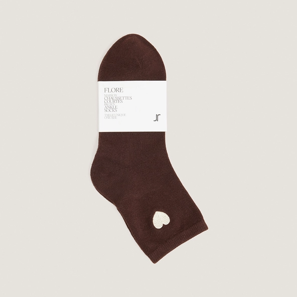 Monogram heart ankle socks in brown textile | FLORE