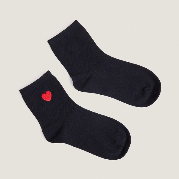 Monogram heart ankle socks in black textile | FLORE