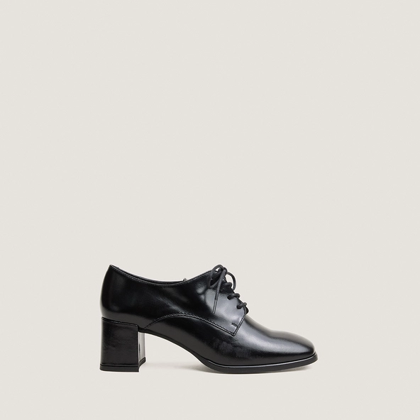 Heeled lace-up loafers in black leather | VAXANA