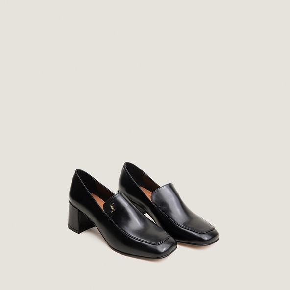 Heeled monogram loafers in black leather | VILLETTE