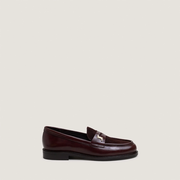Round-toe monogram loafers in chocolate leather and brown suede | DUEDI