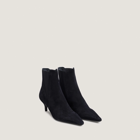 Pointed-toe stiletto-heel ankle boots in black split leather | BORGIA