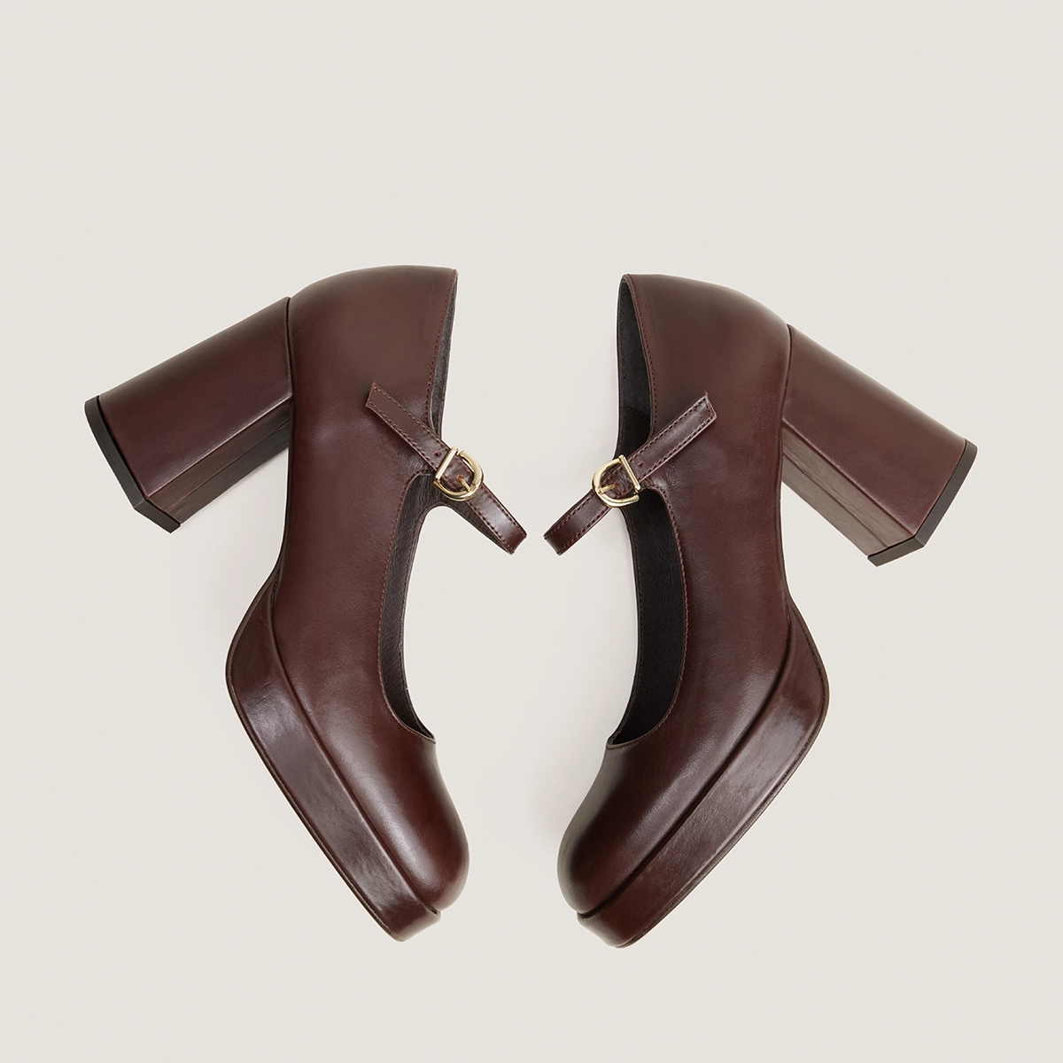 Platform Mary Janes with rounded toes in brown leather | VERITOX