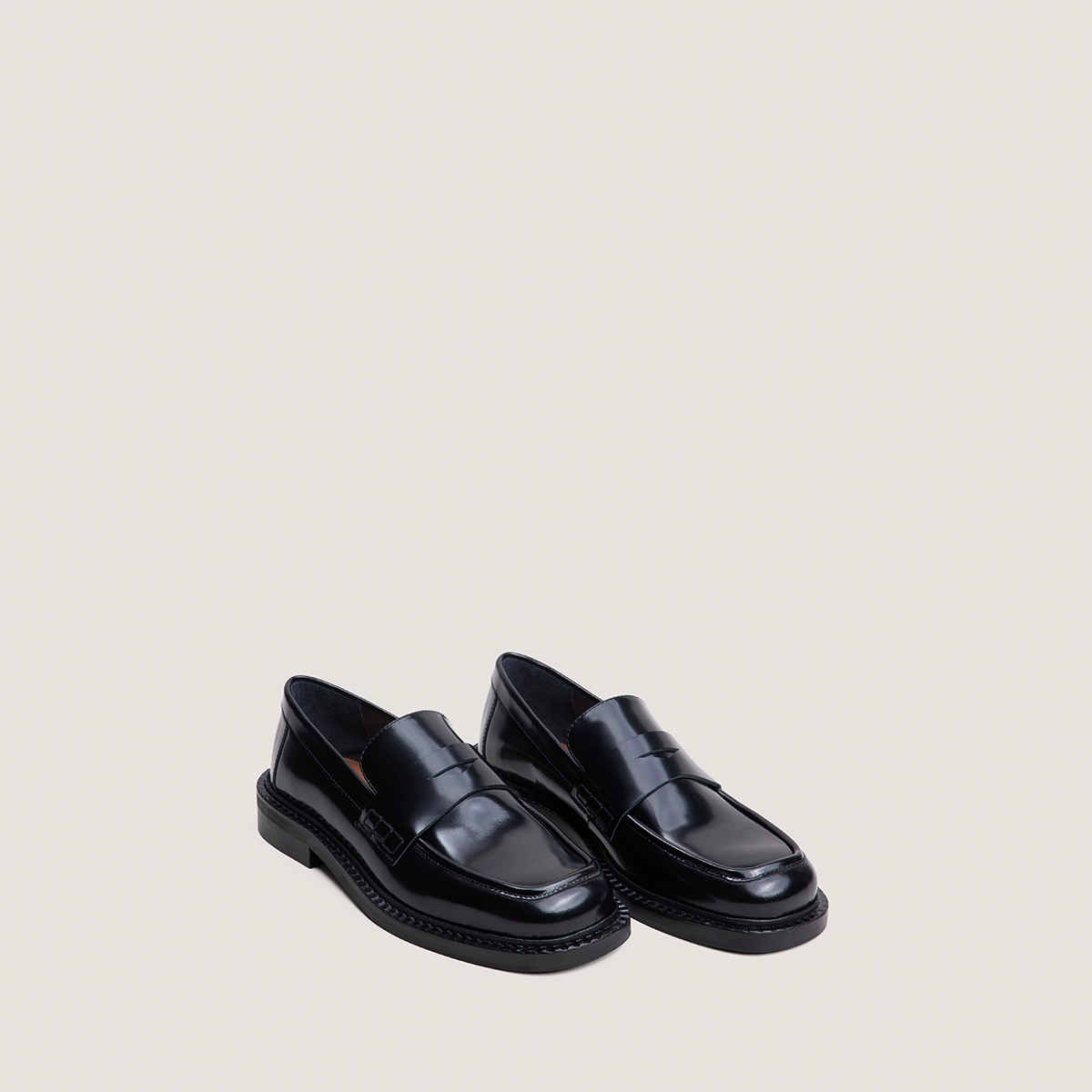 Square-toe loafers in black leather | DIBONA