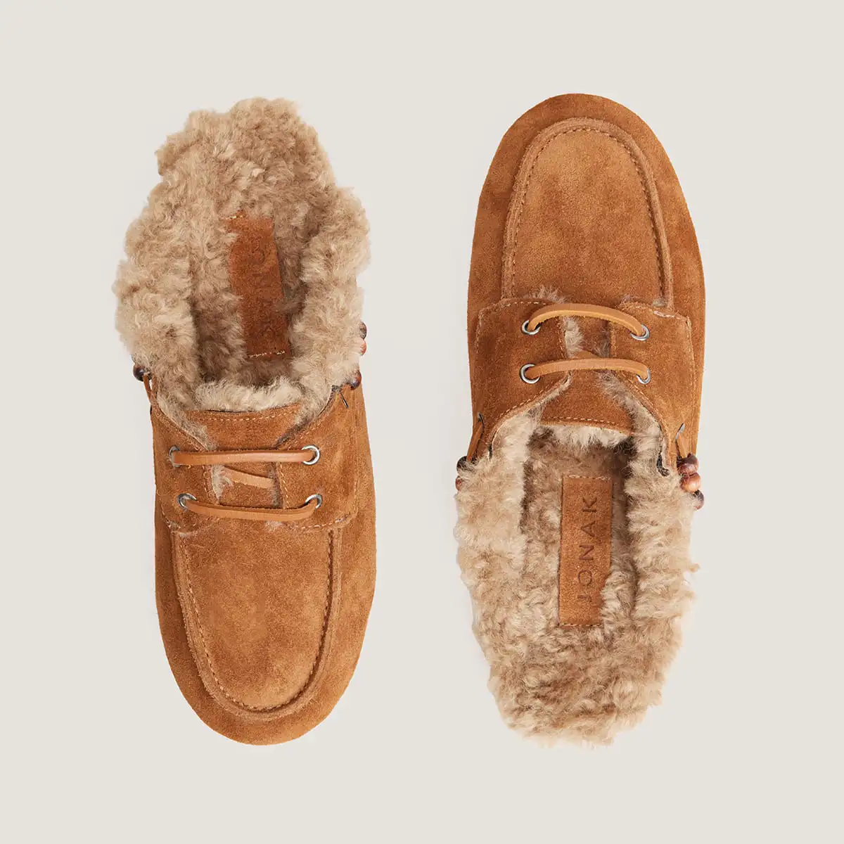 Soft backless loafers in cognac split leather | LILOU