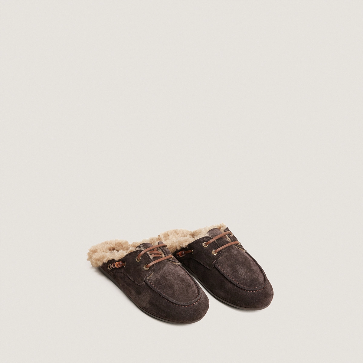 Soft backless loafers in brown split leather | LILOU