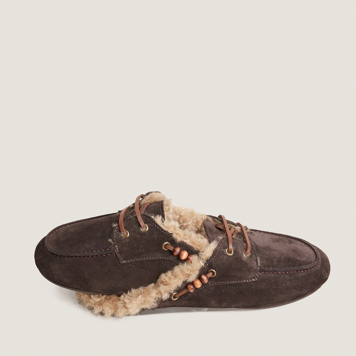 Soft backless loafers in brown split leather | LILOU