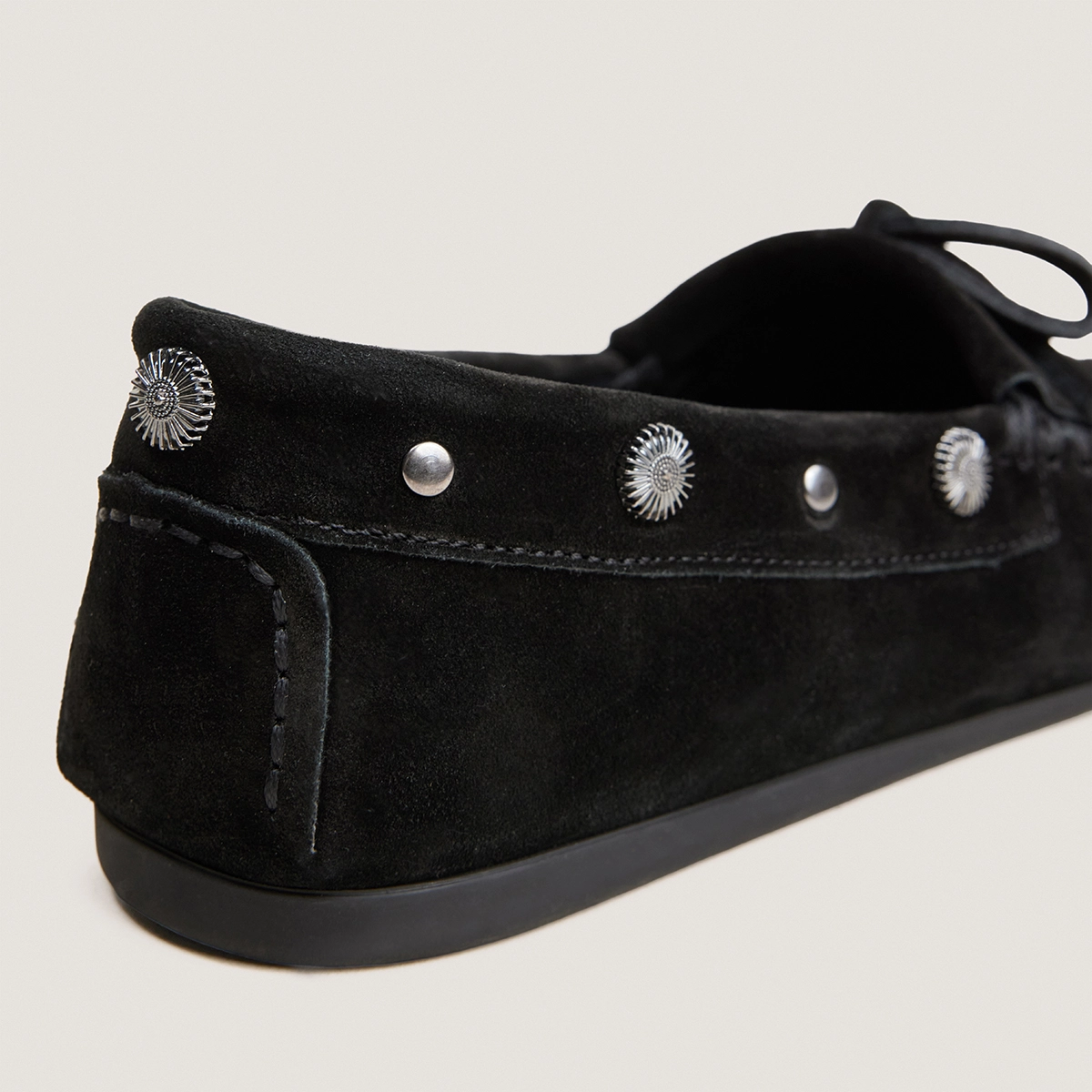 Soft lace-up loafers in black split leather | LOUISON