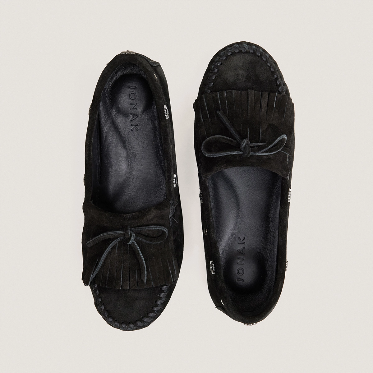 Soft lace-up loafers in black split leather | LOUISON