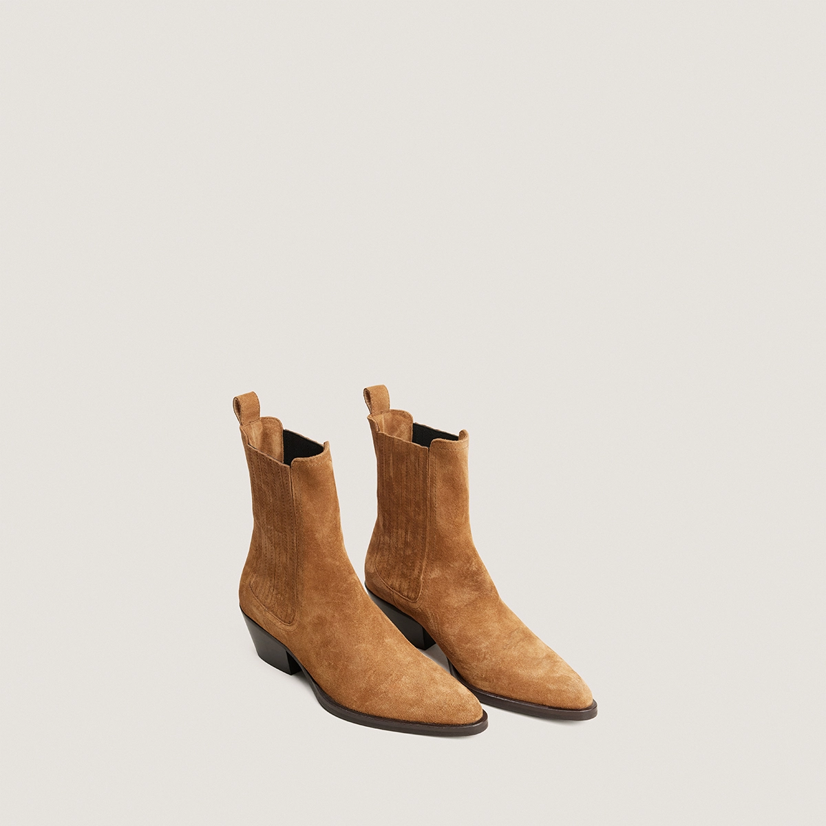 Pointed-Toe Chelsea Ankle Boots in taupe split leather | LYSANDRE