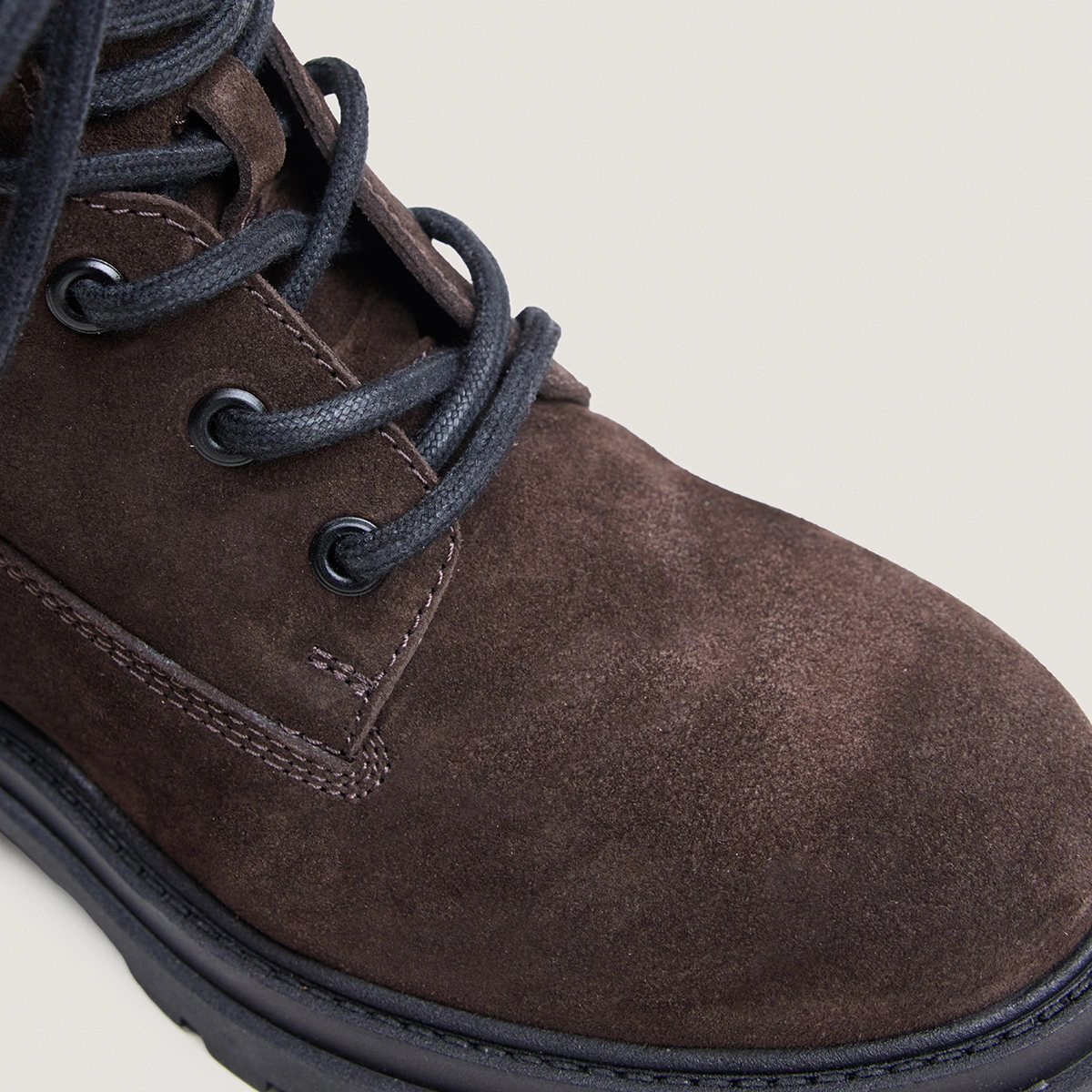 Lace-Up Boots with Lug Soles in brown split and black leather | LOUANE
