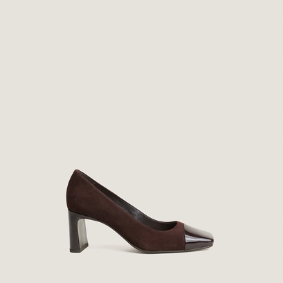 Block heels square-toe pumps dark brown