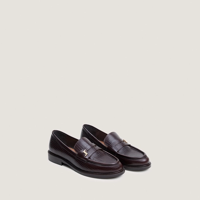 Round-toed loafers with monograms dark brown