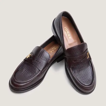 Round-toed loafers with monograms dark brown