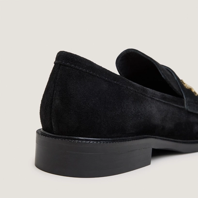 Round-toe monogram loafers in black split leather | duedi