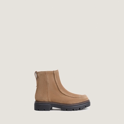 Round-Toe Ankle Boots with Lug Soles beige