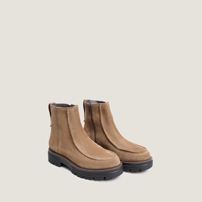 Round-Toe Ankle Boots with Lug Soles beige