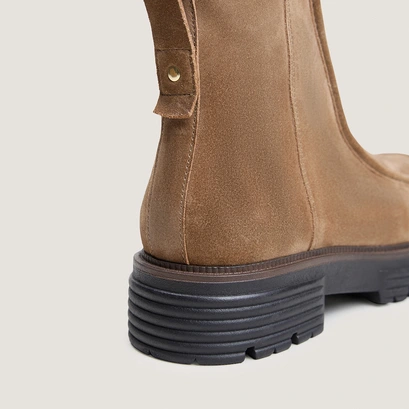 Round-Toe Ankle Boots with Lug Soles beige
