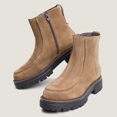 Round-Toe Ankle Boots with Lug Soles beige