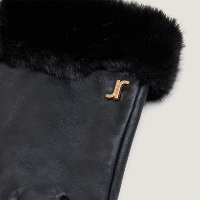 Monogram gloves in black leather and black synthetic fur | josette