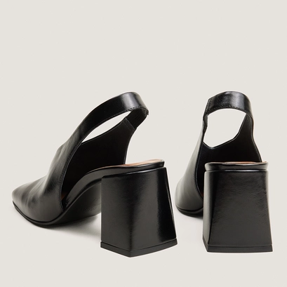 Square-toe slingback pumps black