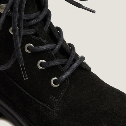 Lace-up lug-sole low boots in black suede and black leather | louane