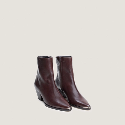 Heeled ankle boots with silver toe caps brown