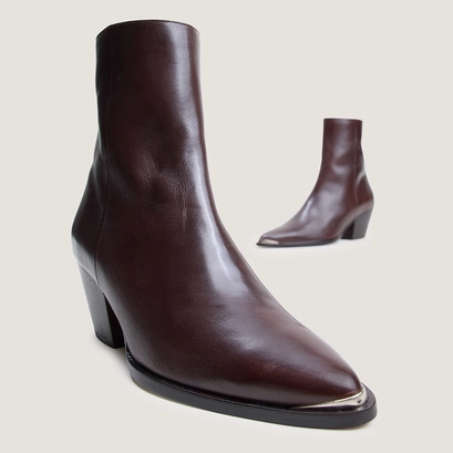 Heeled ankle boots with silver toe caps brown
