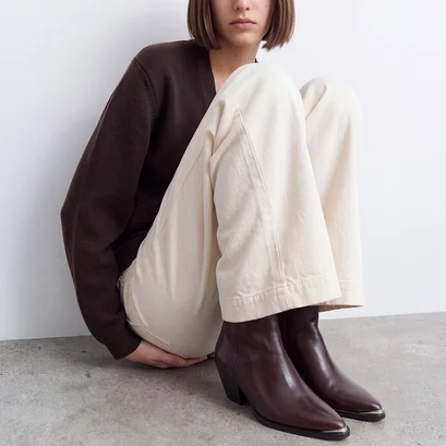 Heeled ankle boots with silver toe caps brown