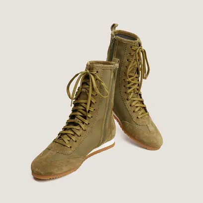 High-top lace-up sneakers khaki
