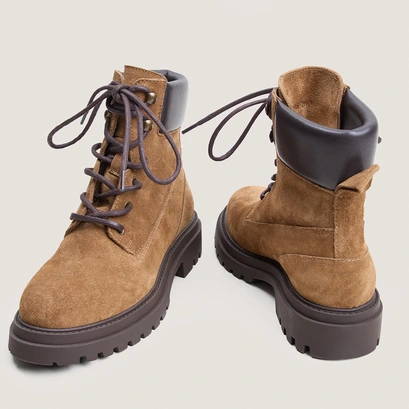 Lace-Up Boots with Lug Soles brown / greige