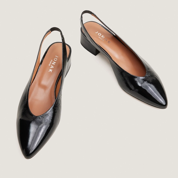 Ballet flats with open backs in black pleated patent leather | VINCE