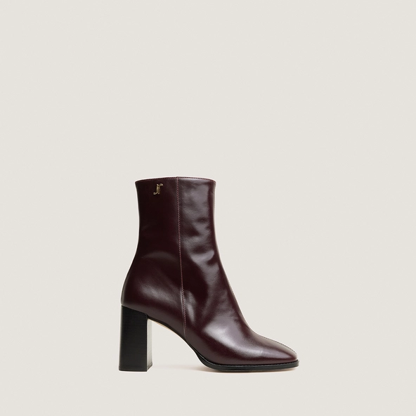 Heeled monogram ankle boots in burgundy leather | VAUBAS