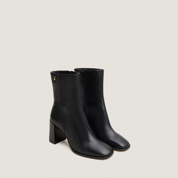 Heeled monogram ankle boots in black leather | VAUBAS