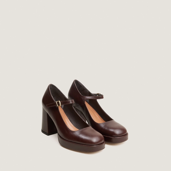Platform Mary Janes with rounded toes in brown leather | VERITOX
