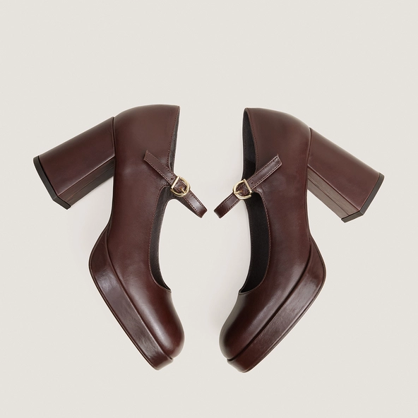 Platform Mary Janes with rounded toes in brown leather | VERITOX