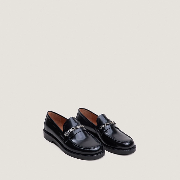Zip loafers in black glazed leather | DOLIP