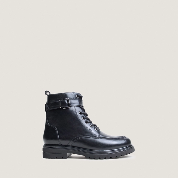 Low boots with buckles and laces in black leather | ALBO
