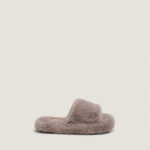 Slippers in grey synthetic fur | JOURNEY
