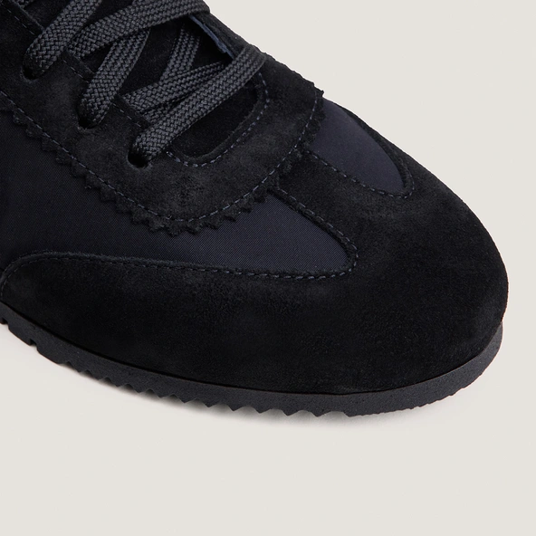 High-top lace-up sneakers in black split leather and black nylon | DUTO