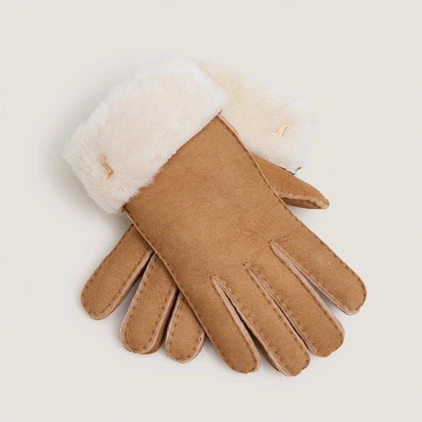 Lined gloves in cognac shearling | JOYEUX