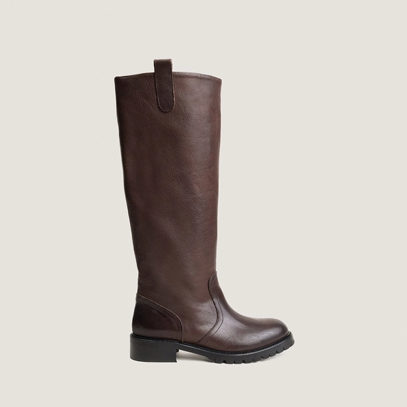 High boots with lug soles in brown grained leather | ROXY