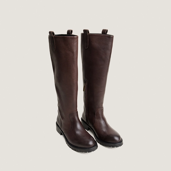 High boots with lug soles in brown grained leather | ROXY